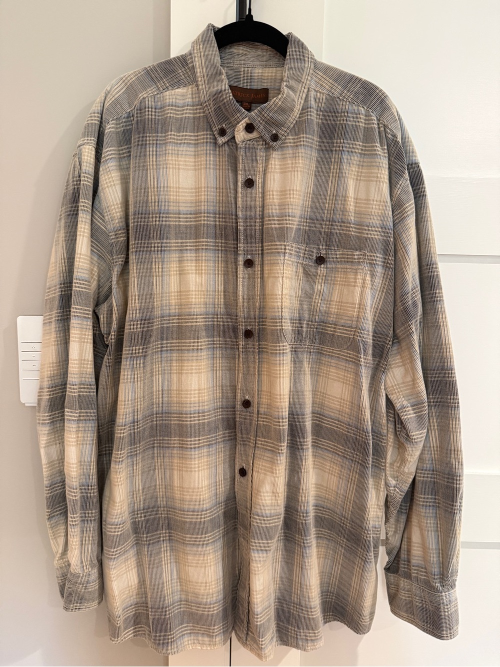 Patrick James Men’s Blue Tan Plaid 100% Cotton Button Down Shirt XXL